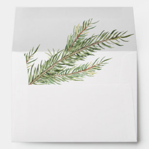 Minimalist Winter Pine Tree Branch White Wedding Envelope