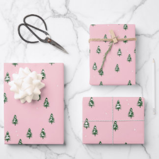Minimalist Winter Pine Tree Forest Pink     Wrapping Paper Sheet