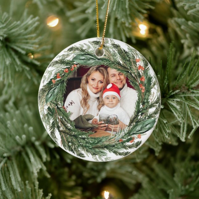 Minimalist Winter Pine Wreath Photo  Ceramic Tree Decoration (Tree)