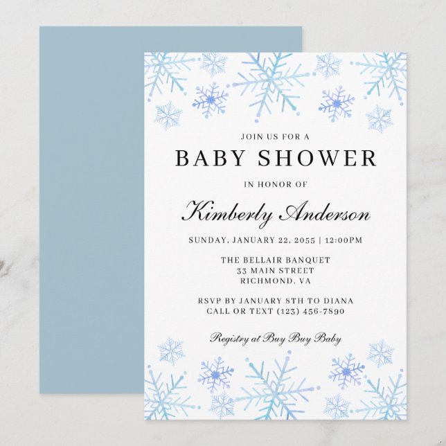 Minimalist Winter Snowflake Baby Shower Invitation (Front/Back)