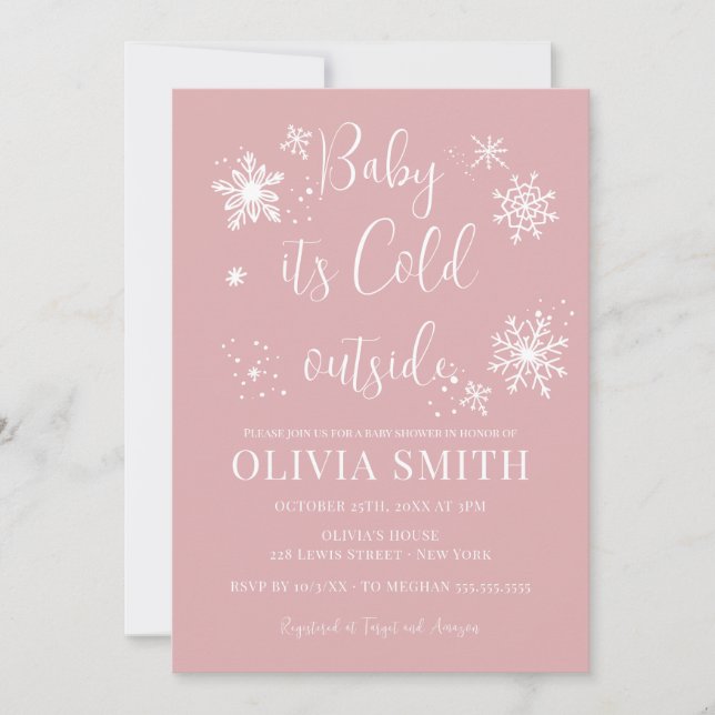 Minimalist Winter Snowflakes Girl Baby Shower  Invitation (Front)