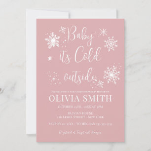 Minimalist Winter Snowflakes Girl Baby Shower  Invitation