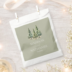 Minimalist Winter Snowy Pine Tree Forest Wedding Favour Bags
