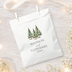 Minimalist Winter Snowy Pine Tree Forest Wedding Favour Bags