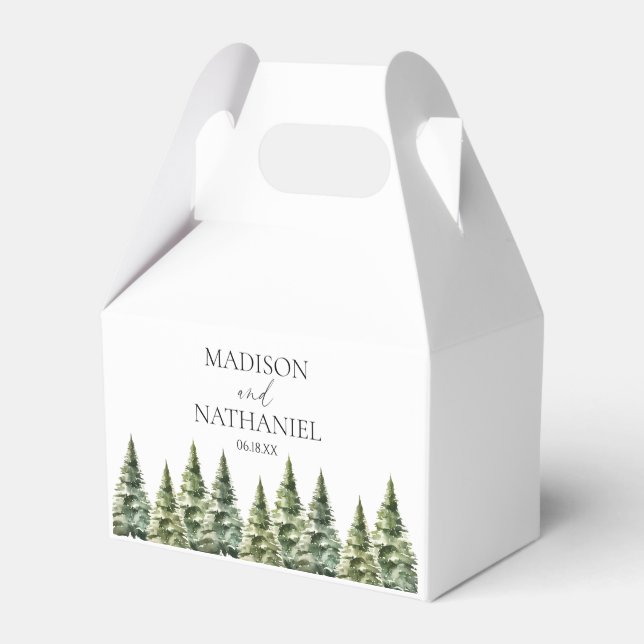 Minimalist Winter Snowy Pine Tree Forest Wedding Favour Box (Front Side)