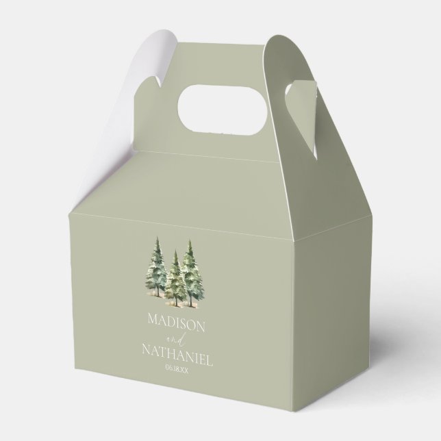 Minimalist Winter Snowy Pine Tree Forest Wedding Favour Box (Front Side)