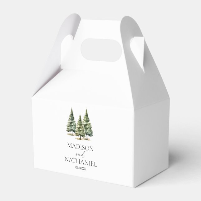 Minimalist Winter Snowy Pine Tree Forest Wedding Favour Box (Front Side)