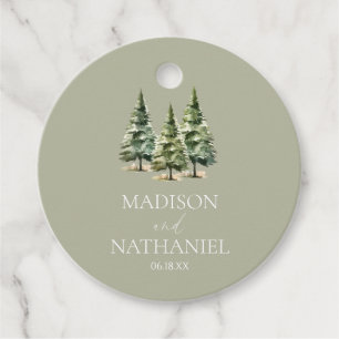 Minimalist Winter Snowy Pine Tree Forest Wedding Favour Tags