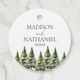 Minimalist Winter Snowy Pine Tree Forest Wedding Favour Tags
