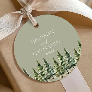 Minimalist Winter Snowy Pine Tree Forest Wedding Favour Tags