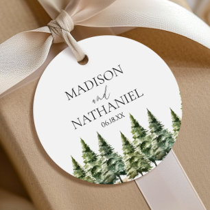 Minimalist Winter Snowy Pine Tree Forest Wedding Favour Tags