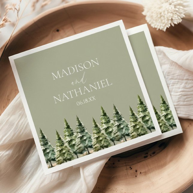 Minimalist Winter Snowy Pine Tree Forest Wedding Napkin (Creator Uploaded)