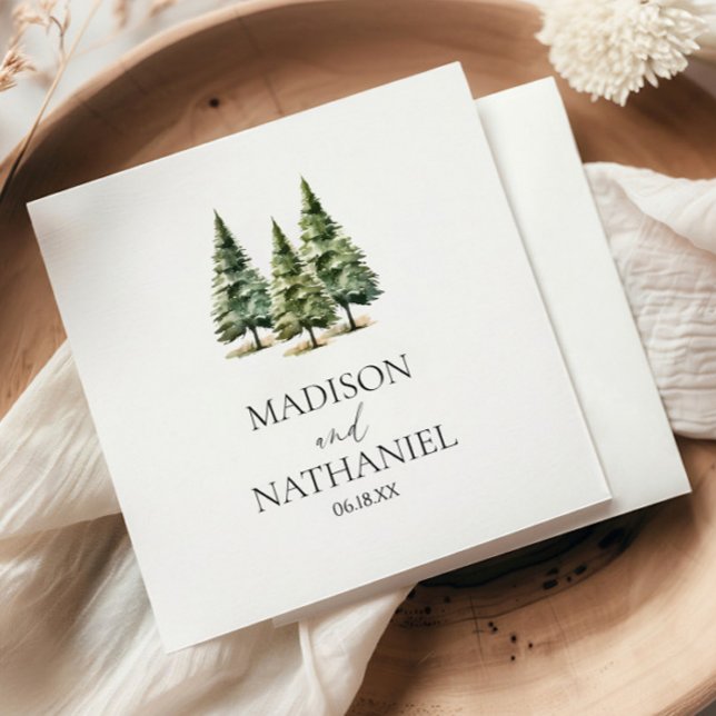 Minimalist Winter Snowy Pine Tree Forest Wedding Napkin (Creator Uploaded)