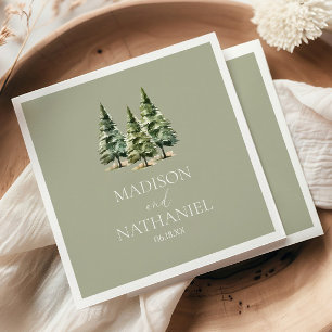 Minimalist Winter Snowy Pine Tree Forest Wedding Napkin