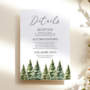 Minimalist Winter Snowy Pine Trees Wedding Details Enclosure Card