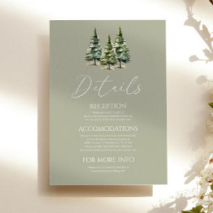 Minimalist Winter Snowy Pine Trees Wedding Details Enclosure Card