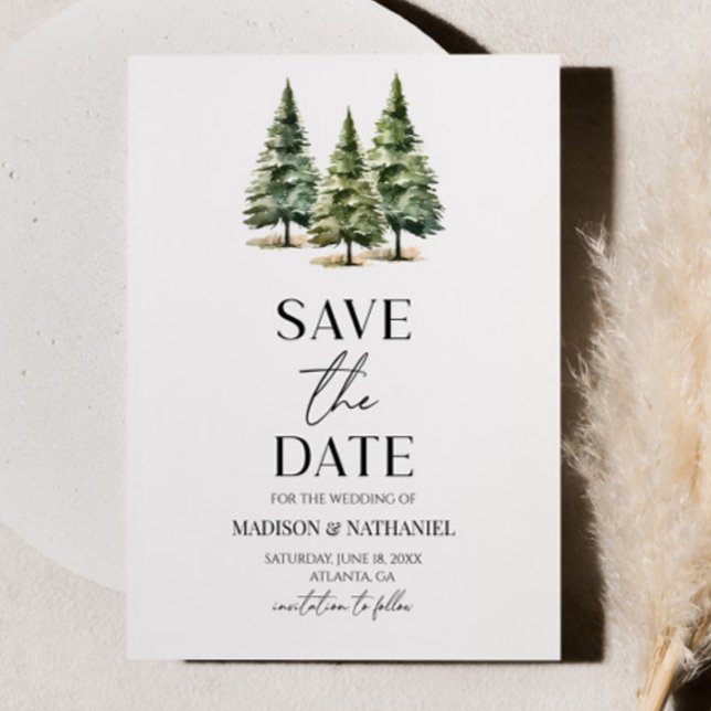 Minimalist Winter Snowy Pine Trees Wedding Save The Date (Creator Uploaded)