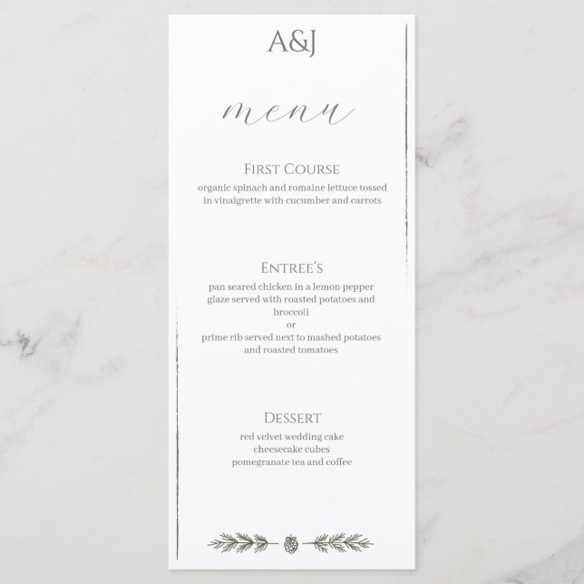 Minimalist Winter Wedding Reception Menu Card  (Front)