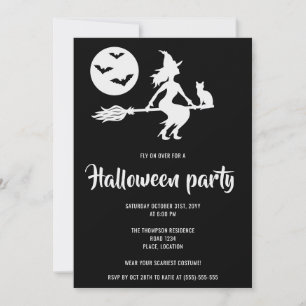 Minimalist Witch Black And White Halloween Party Invitation