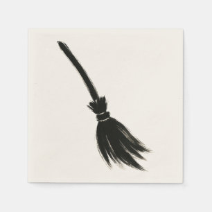 Minimalist Witch Broom – Ink Brush Design on Napkin