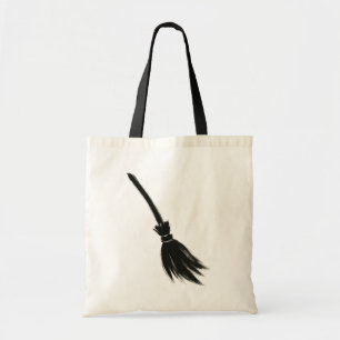 Minimalist Witch Broom – Ink Brush Design on  Tote Bag
