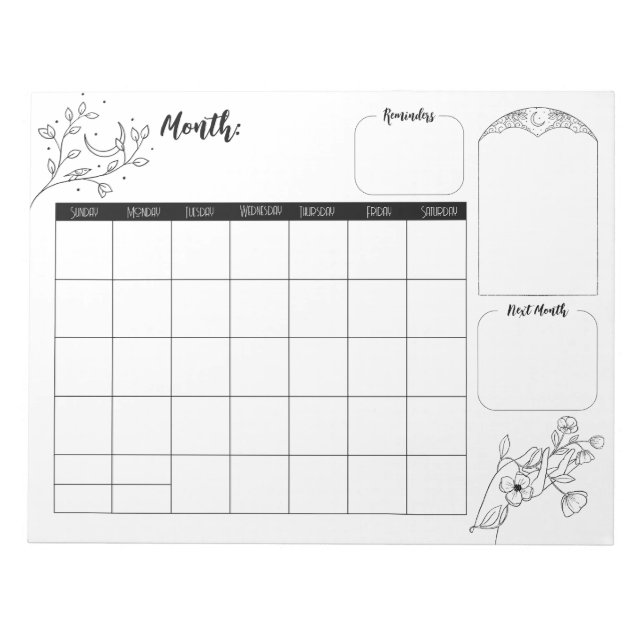 Minimalist Witchy Calendar Notepad (Front)