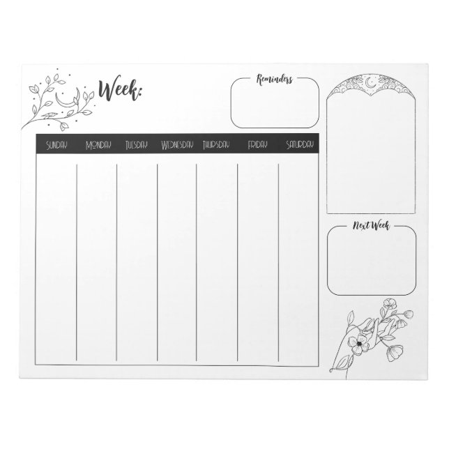 Minimalist Witchy Weekly Planner Notepad (Front)
