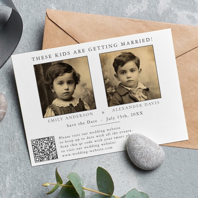 Minimalist with Photo from Childhood and QR Code Save The Date (Creator Uploaded)