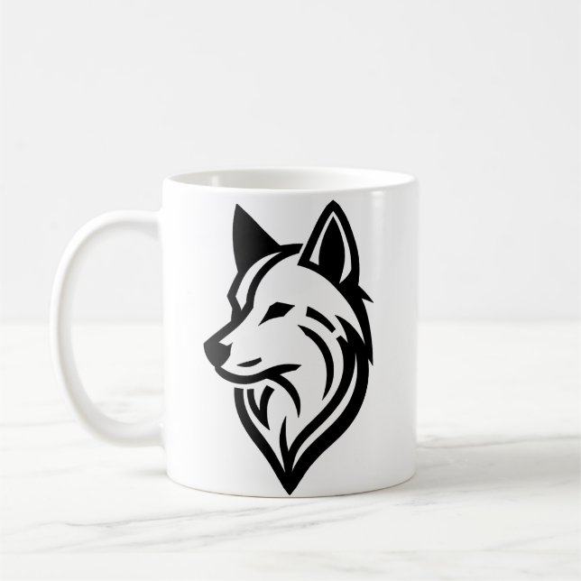 Minimalist Wolf Face Silhouette Coffee Mug (Left)