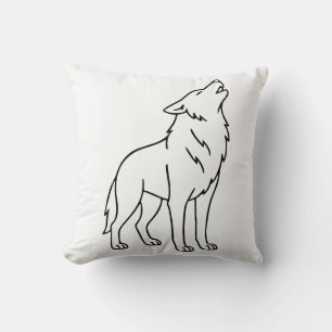 Minimalist Wolf Line Art – Howling Wildlife Cushion