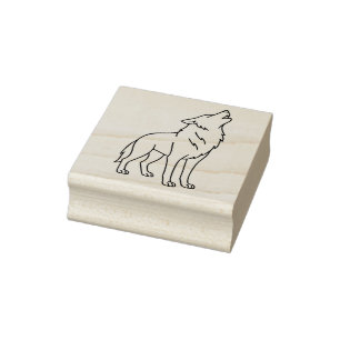 Minimalist Wolf Line Art – Howling Wildlife  Rubber Stamp