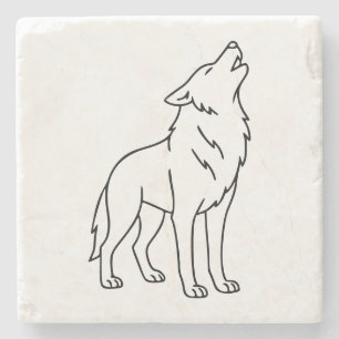 Minimalist Wolf Line Art – Howling Wildlife Stone Coaster