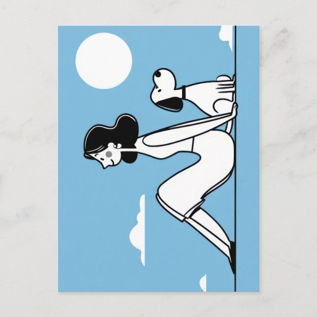 Minimalist Woman and Dog Illustration Postcard (Front)