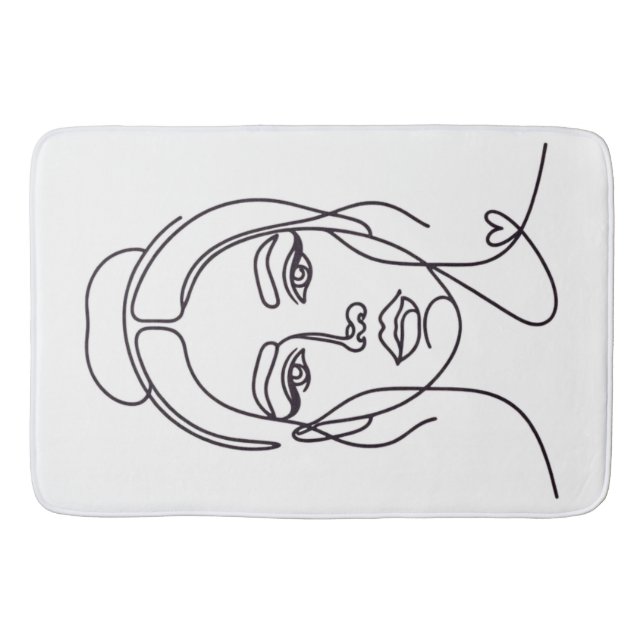 Minimalist Woman Face Line Art Bath Mat (Front)