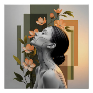 Minimalist Woman Profile with Botanical Elegance Poster
