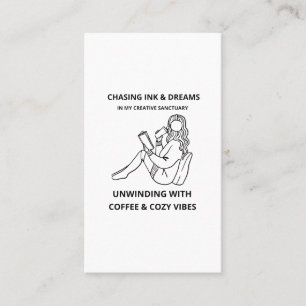 MINIMALIST WOMAN READING & COFFEE LINE ART POSTER  BUSINESS CARD