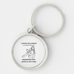 MINIMALIST WOMAN READING & COFFEE LINE ART POSTER KEY RING