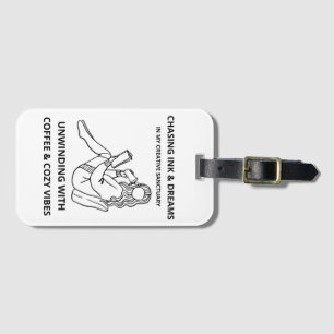 MINIMALIST WOMAN READING & COFFEE LINE ART POSTER  LUGGAGE TAG
