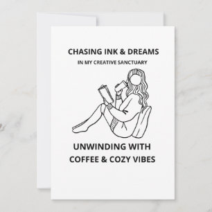 MINIMALIST WOMAN READING & COFFEE LINE ART POSTER THANK YOU CARD