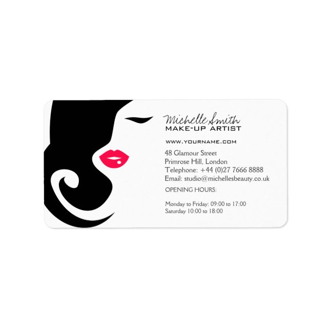 Minimalist Woman Silhouette Black Beauty Salon Label (Front)