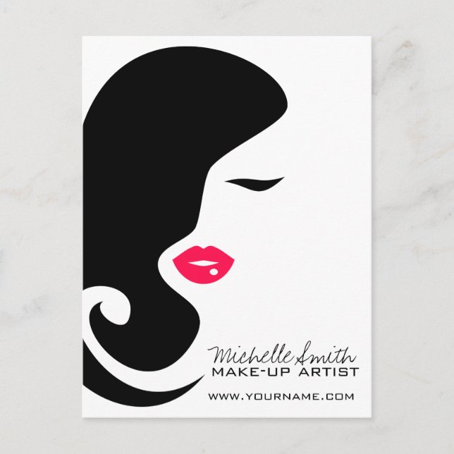 Minimalist Woman Silhouette Black Beauty Salon Postcard (Front)