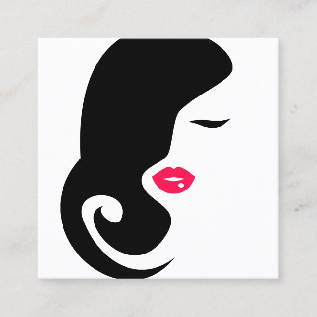 Minimalist Woman Silhouette Black Beauty Salon Square Business Card (Front)