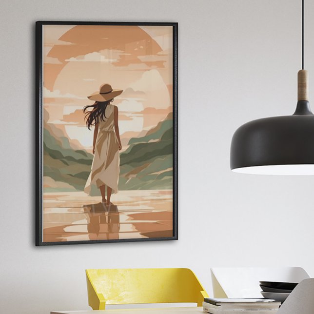 Minimalist Woman Walking Sunset Landscape Poster  (Creator Uploaded)