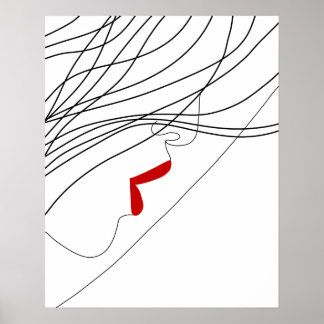 Minimalist Woman With Red Lips Line Art Poster