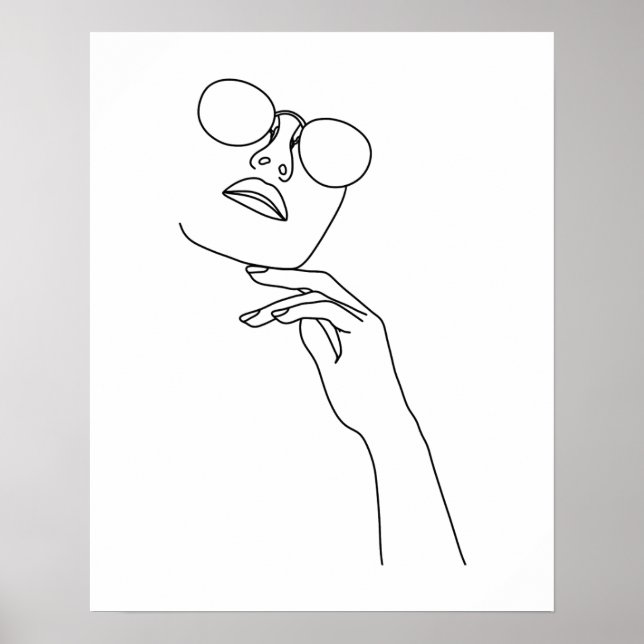 Minimalist Woman's Face With Sunglasses Line Art Poster (Front)