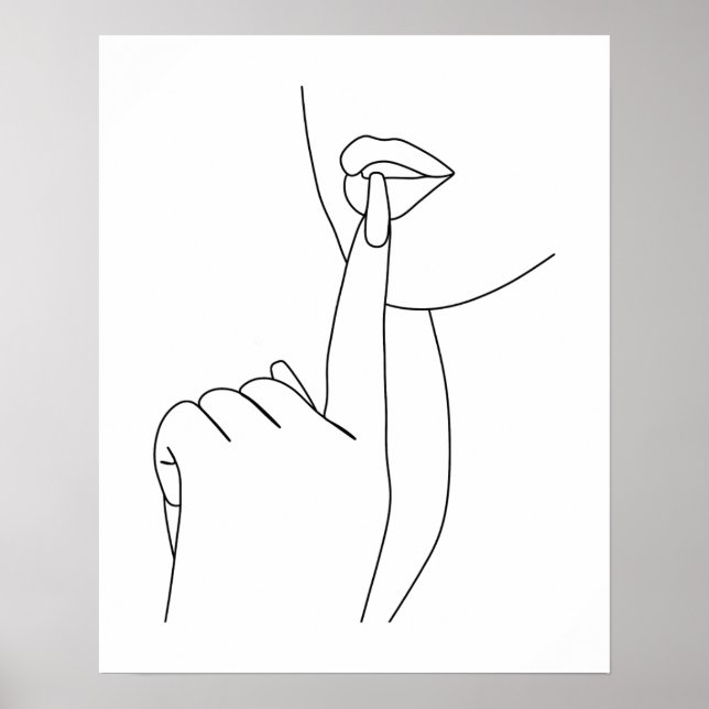 Minimalist Woman's Lips And Nails Line Art Poster (Front)