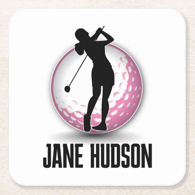 Minimalist Women Golf Monogram Design Square Paper Coaster (Front)