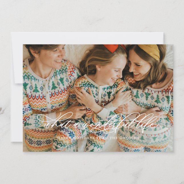 Minimalist Wonderful Life Calligraphy White Holiday Card (Front)