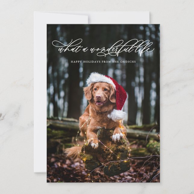 Minimalist Wonderful Life Calligraphy White Holiday Card (Front)