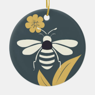 Minimalist Woodblock Style Bee Ornament